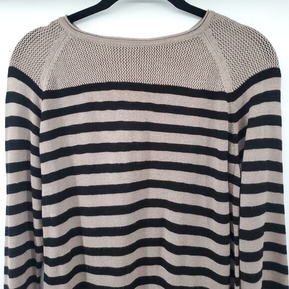 525america Classic Raglan Beige and Black Stripe Loose Knit Semi Sheer Sweater S - Picture 2 of 11